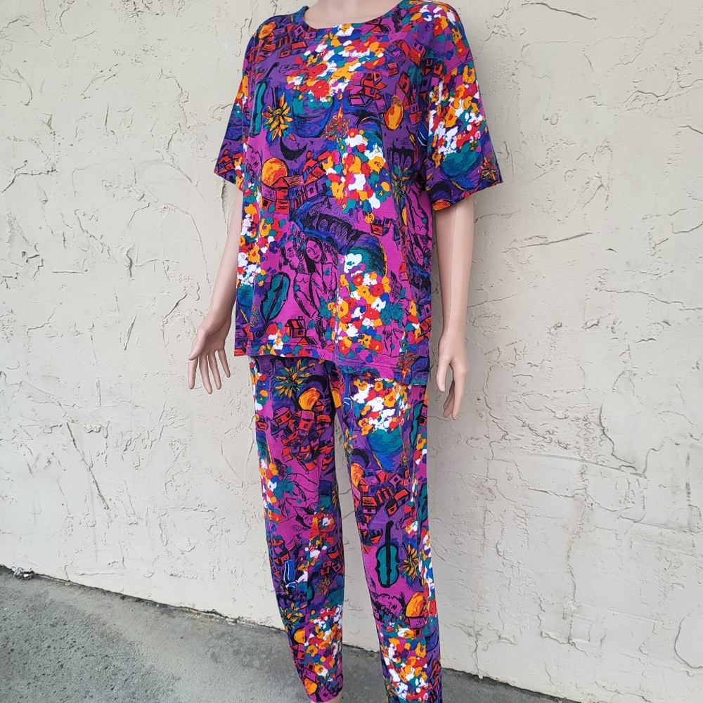 SOLD Vintage Art Deco Print Pants Set - Picture 1 of 8